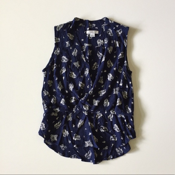 Vintage Liz Claiborne Blue Wrap Peplum Tank Top L - Picture 1 of 6
